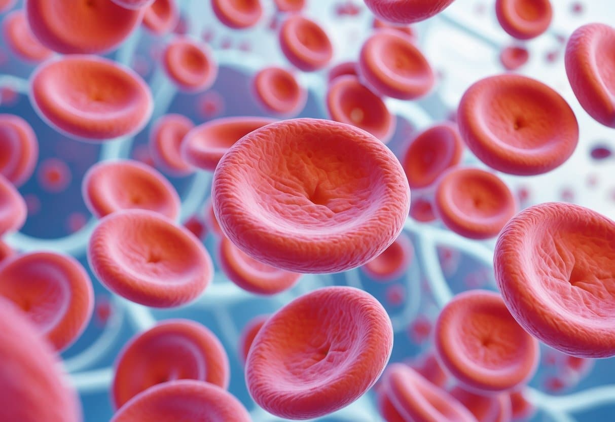 Ilustração mostrando uma grande quantidade de glóbulos vermelhos concentrados em uma amostra de sangue.